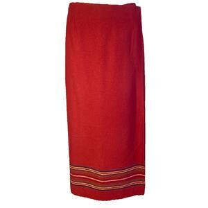 🍎 Eddie Bauer Womens 14 Red Wool Blend Lined Wrap Skirt Academia 🍎
